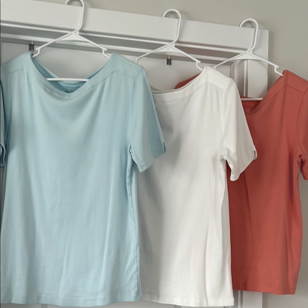 Chico's Blue and White and Coral  Fitted Short Sleeve T-Shirts Set of 3